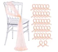 QueenDream Champagne Pearls Chair Sashes Wedding Aisle Decorations: 32 Packs 8ft Long Draping Fabric Sheer Church Chair Cover Bulk for Party Banquet