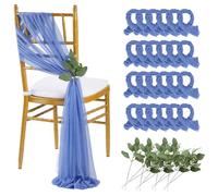 QueenDream Dusty Blue Sashes Wedding Chair Decorations: 24PCS Tulle Chair Cover Bands Aisle Sheer Chair Bows for Indoor Outdoor Ceremony Banquet