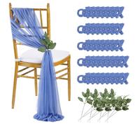 QueenDream Dusty Blue Sashes Wedding Chair Decorations: 50PCS Tulle Cover Bands Aisle Sheer Chair Bows for Birthday Party Banquet