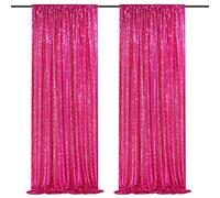 QueenDream Fuchsia Sequin Backdrop 2 Pieces 2FTx8FT Sequence Party Backdrop Curtain Glitter Outdoor Backdrop Photography Drapes