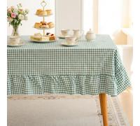QueenDream Green Gingham Ruffle Table Cloth 84 x 60 Inches Rectangular Table Cover Plaid Tablecloths for Baby Shower Kitchen Party Wedding Decor
