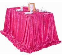 QueenDream Hot Pink Tablecloth 60 x 102 Inch Sequin Tablecloth Fuchsia Sparkly Tableclothfor Bridal Baby Shower Wedding Christmas Decorations