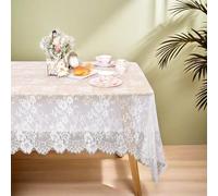 QueenDream Lace Tablecloth Rectangular: 2 Pieces 60 x 120 Inch - White - Wedding Tablecloth Overlay Table Cover Lace Fabric for Bridal Baby Shower Decorations