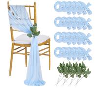 QueenDream Light Blue Sashes Chair Aisle Decorations: 24 Pack Baby Shower Chair Cover 8FT Long Tulle Draping Fabric Wedding Reception Church