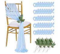 QueenDream Light Blue Sashes Wedding Chair Decorations: 50PCS Tulle Chair Cover Bands Aisle Sheer Bows for Birthday Party Banquet