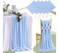 QueenDream Light Blue Table Runner Chiffon 5 Pieces 27x120 Inches Sheer Table Runners for Wedding Party Rustic Boho Party Indoor Outdoor Table Decorations