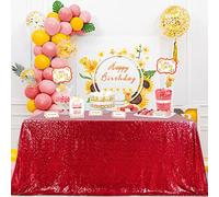 QueenDream Red Sequin Tablecloth Red Tablecloths for Birthday Party Wedding 50x80 Inch