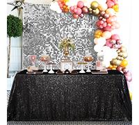 QueenDream Seamless Sequin Tablecloth 90x132 Inch Black Rectangular Tablecloth for Christmas Wedding Birthday Halloween