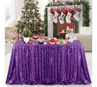 QueenDream Sequin Tablecloth 60"x102" Purple Tablecloth Glitter Party Table Cloth Overlay for Wedding Birthday Decorations