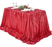 QueenDream Sequin Tablecloth 60x102 Inch Red Tablecloth Glitter Table Cloth for Bridal Shower Birthday Engagement Wedding Party Decorations