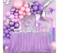 QueenDream Sequin Tablecloth 90"x132" Lavender Party Tablecloth Rectangular Seamless Sequin Table Cloth Overlay Glitter Wedding Birthday Bridal Shower Decoration