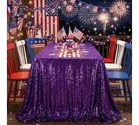 QueenDream Sequin Tablecloth Purple 50x80 Inches Halloween Rectangle Wedding Table Cloth Cover for Birthday Parties Cake Dessert Events