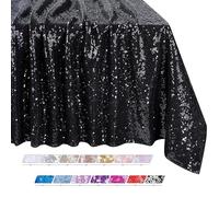 QueenDream Sparkly Sequin Tablecloth - Black Table Cloth 50x80 Inches Rectangle Table Overlay Fabric for Birthday Parties Baby Shower Decoration