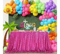 QueenDream Wedding Tablecloth Rectangular 50 x 80 Inch Fuchsia Sequin Tablecloth Sparkly Fabric for Birthday Bridal Party Decorations