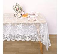 QueenDream White Lace Tablecloth: 60 X120 Inches - Rectangular - Wedding Table Cloth Vintage Embroidered Lace Fabric Overlay for Fall Outdoor Thanksgiving Party Home Decor