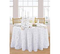 QueenDream White Tablecloths for Round Tables 90 Inch Rosette Tablecloth for Wedding Bridal Shower Baptism Birthday Party Table Decorations
