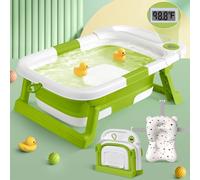 QueenFul Collapsible Baby Bathtub,Baby Bath Tub with Thermometer & Soft Cushion & Drain Hole,Foldable Infant Bathtub Set Applicable 0-36 Month,Portable Travel Baby Tub for Newborns Baby Girl(Green)