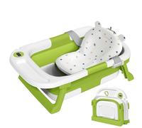 QueenFul Collapsible Baby Bathtub,Baby Bath Tub with Thermometer & Soft Cushion & Drain Hole,Foldable Infant Bathtub Set Applicable 0-36 Month,Portable Travel Baby Tub for Newborns Baby Girl(Green)