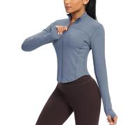 QUEENIEKE Women's Cropped Running Jackets - Zip Up Lightweight Athletic Yoga Gym Tops BBL Jacket with Thumb Holes (Ashley Blue, X-Large)