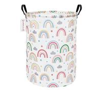 QUEENLALA Large Storage Basket,Laundry Hamper/Bathroom/Home Decor/Collapsible Round Storage Bin,Boys and Girls Hamper/Boxes/Clothing（Round-Rainbow）