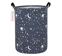 QUEENLALA Large Storage Basket,Laundry Hamper/Bathroom/Home Decor/Collapsible Round Storage Bin,Boys and Girls Hamper/Boxes/Clothing(Round-blue-starry sky)