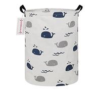 QUEENLALA Large Storage Basket,Laundry Hamper/Bathroom/Home Decor/Collapsible Round Storage Bin,Boys and Girls Hamper/Boxes/Clothing(Round-Blue Cute Whale)