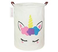 QUEENLALA Large Storage Basket,Laundry Hamper/Bathroom/Home Decor/Collapsible Round Storage Bin,Boys and Girls Hamper/Boxes/Clothing(Golden Unicorn)