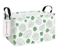 QUEENLALA Rectangular Laundry Hamper/Foldable Nursery Laundry Basket for Organizing/Storage Bin Baskets/Children Toy Office Bedroom/Toy Bin Closet Shelf Baskets (Rec-Green Leaf)