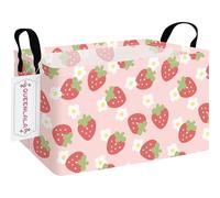 QUEENLALA Rectangular Laundry Hamper/Foldable Nursery Laundry Basket for Organizing/Storage Bin Baskets/Children Toy Office Bedroom/Toy Bin Closet Shelf Baskets（Rec-Pink Strawberry）