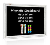 QUEENLINK Chalk Board, 50×76cm Wall Blackboard, White Wooden Frame, Vintage Style Hanging Chalkboard for Home, School, Bar, Office