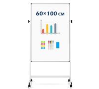 QUEENLINK Double Sides Whiteboard with Stand, Magnetic Mobile White Board 60x100cm Height Adjustable Rolling Dry Erase Board, Large Standing White Board Easel for Classroom, Home, Office