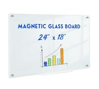 QUEENLINK Magnetic Glass Board - 45x60cm, Dry Erase Board, Pen Tray, Magnetic Glass Whiteboard for Notices, Reminders, Presentations, Normal White