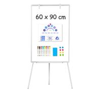 QUEENLINK Magnetic Whiteboard Easel, 60x90cm Flipchart Standing Board, Height Adjustable Dry Erase Board with Stand, Sliver Aluminium Frame White Board for School Teaching, Office, Home