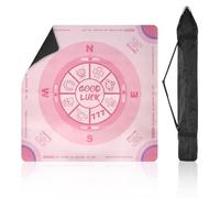 QUEENLINK Mahjong Table Mat with Rules, 32.5" x 32.5" Anti-Slip Neoprene Table Cloth, Noise-Reduction Game Mat with Portable Bag for Card, Board and Tile Games - Pink
