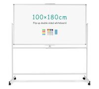 QUEENLINK Mobile Whiteboard 100×180cm Large Rolling White Board, 360°Rotation Magneitic White Board with Stand, Double Sides Whiteboard Easel on Wheels