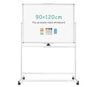 QUEENLINK Mobile Whiteboard 90×120cm Large Rolling White Board, 360°Rotation Magneitic White Board with Stand, Double Sides Whiteboard Easel on Wheels
