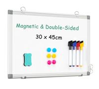 QUEENLINK Small Whiteboard 30×45cm, Magnetic White Board Dry Erase, Aluminium Frame Writing Board for Home Office School, 4 Markers, 1 Pen Tray