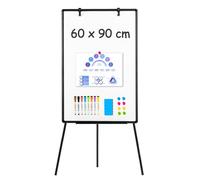 QUEENLINK White Board Easel, 60x90cm Height Adjustable Flipchart, Portable Standing Aluminium Frame Whiteboard for School Teaching, Office, Home