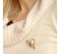 QueenMee Accessories Bee Brooch Gold Pearl Pin Crystal - White