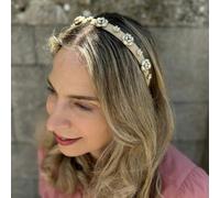 QueenMee Accessories Beige Pearl Flower Thin Headband