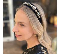 QueenMee Accessories Black Pearl Headband Velvet Hair Band