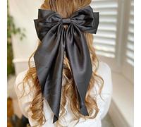 QueenMee Accessories Black Satin Hair Bow Black Hair Clip Long Bow