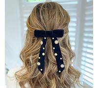 QueenMee Accessories Black Velvet Bow Hair Clip with Jewels