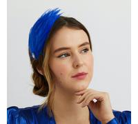 QueenMee Accessories Blue Fascinator Headband Cobalt Blue with Feathers