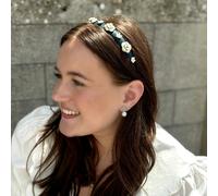 QueenMee Accessories Dark Green Pearl Flower Slim Headband
