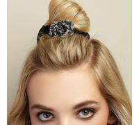 QueenMee Accessories Diamante Scrunchie Floral - Black