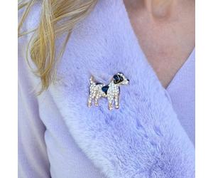QueenMee Accessories Dog Brooch Dog Pin Vintage Brooch Black Gold Brooch Diamante