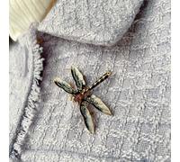 QueenMee Accessories Dragonfly Brooch in Enamel with Crystal - Black