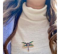 QueenMee Accessories Dragonfly Brooch in Enamel with Crystal - Blue