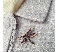 QueenMee Accessories Dragonfly Brooch in Enamel with Crystal - Purple